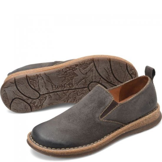 Born Shoes Canada | Men's Bryson Slip-Ons & Lace-Ups - Dark Concrete Distressed (Grey) - Click Image to Close
