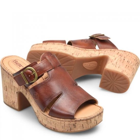 Born Shoes Canada | Women's Brooklan Sandals - Dark Tan Bourbon (Brown) - Click Image to Close