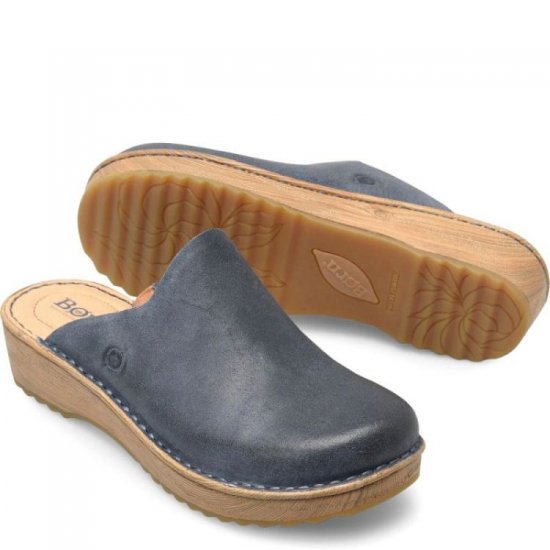 Born Shoes Canada | Women's Andy Clogs - Light Jeans Distressed (Blue) - Click Image to Close
