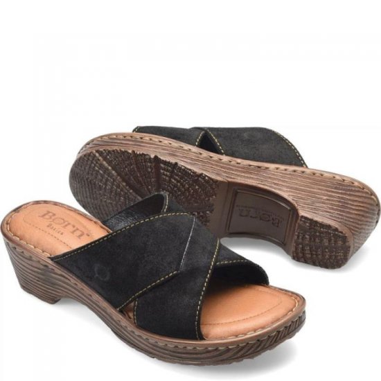 Born Shoes Canada | Women's Teayo Basic Sandals - Black Distressed (Black) - Click Image to Close