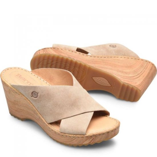 Born Shoes Canada | Women's Nora Sandals - Cream Visone Suede (Tan) - Click Image to Close