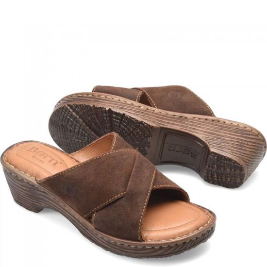 Born Shoes Canada | Women's Teayo Basic Sandals - Dark Brown Distressed (Brown) - Click Image to Close