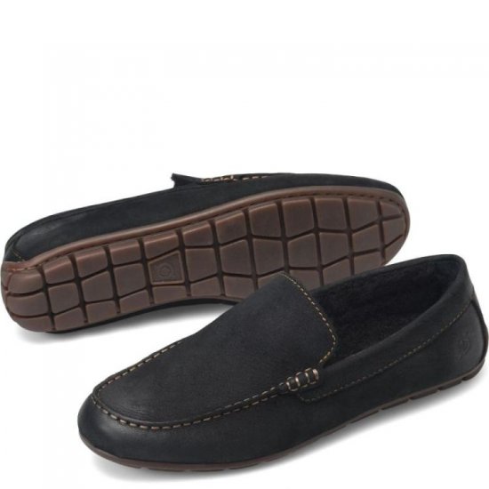 Born Shoes Canada | Men's Allan Shearling Slippers - Black Nubuck (Black) - Click Image to Close