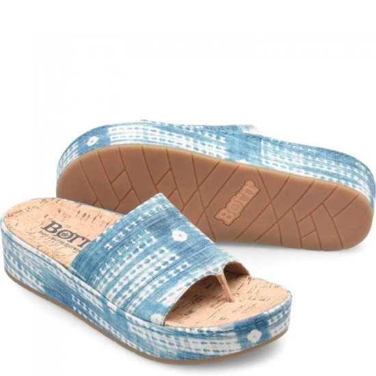 Born Shoes Canada | Women's Sharr Sandals - Blue Multi Tencel Fabric (Multicolor) - Click Image to Close