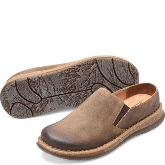 Born Shoes Canada | Men's Bryson Clog Slip-Ons & Lace-Ups - Taupe Avola distressed (Tan) - Click Image to Close
