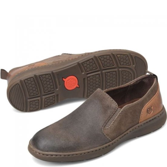 Born Shoes Canada | Men's Morgan Slip-Ons & Lace-Ups - Dark Mud Distressed (Grey) - Click Image to Close