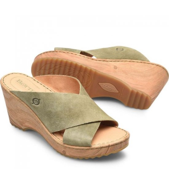 Born Shoes Canada | Women's Nora Sandals - Kiwi Suede (Green) - Click Image to Close