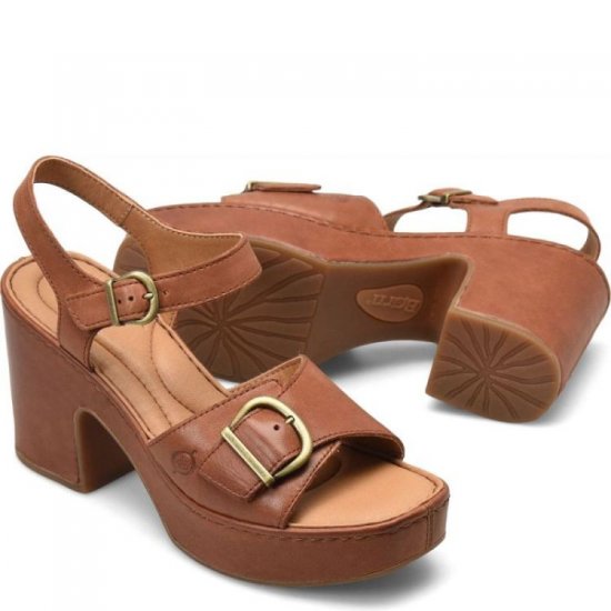 Born Shoes Canada | Women's Browyn Sandals - Cognac With Leather Wrap (Brown) - Click Image to Close