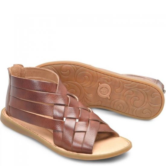 Born Shoes Canada | Women's Iwa Woven Sandals - Dark Tan Bourbon (Brown) - Click Image to Close