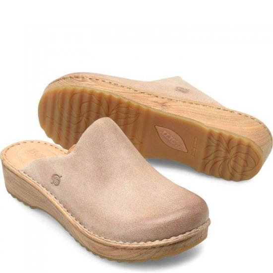 Born Shoes Canada | Women's Andy Clogs - Cream Visone Distressed (Tan) - Click Image to Close