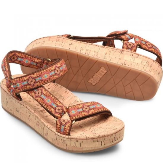 Born Shoes Canada | Women's Sirena Sandals - Orange Fabric (Multicolor) - Click Image to Close