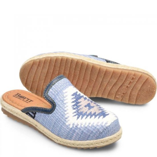 Born Shoes Canada | Women's Gretta Clogs - Sea Blue Cotton Fabric (Multicolor) - Click Image to Close