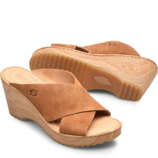 Born Shoes Canada | Women's Nora Sandals - Tan Camel Suede (Brown) - Click Image to Close