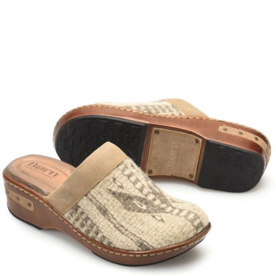 Born Shoes Canada | Women's Bandy Blanket Clogs - Birch Blanket Combo (Tan) - Click Image to Close