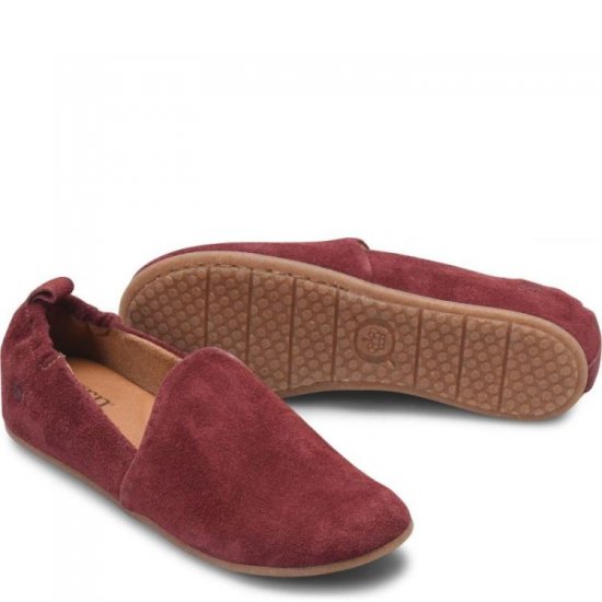 Born Shoes Canada | Women's Margarite Slip-Ons & Lace-Ups - Dark Brick Suede (Red) - Click Image to Close