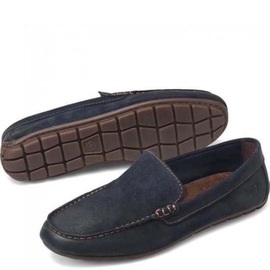 Born Shoes Canada | Men's Allan Slip-Ons & Lace-Ups - Navy Distressed (Blue) - Click Image to Close