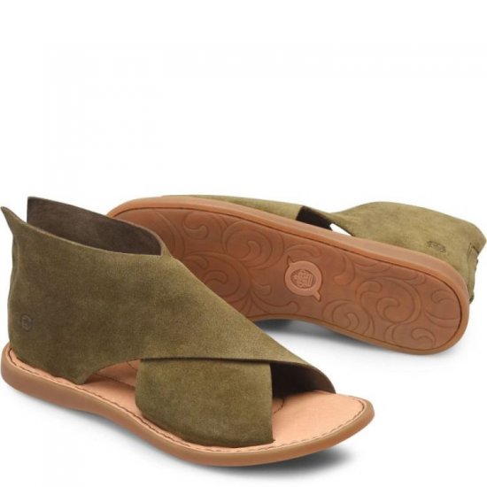 Born Shoes Canada | Women's Iwa Sandals - Army Green Suede (Green) - Click Image to Close