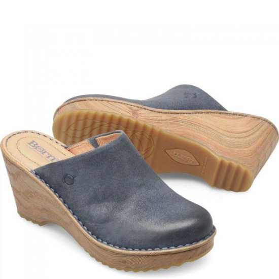 Born Shoes Canada | Women's Natalie Clogs - Light Jeans Distressed (Blue) - Click Image to Close