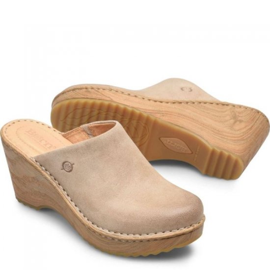 Born Shoes Canada | Women's Natalie Clogs - Cream Visone Distressed (Tan) - Click Image to Close