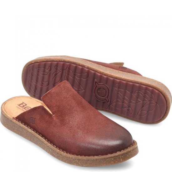 Born Shoes Canada | Women's Selina Clogs - Dark Brick Distressed (Red) - Click Image to Close