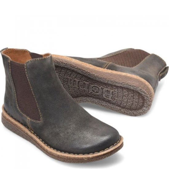 Born Shoes Canada | Women's Faline Boots - Dark Concrete Distressed (Grey) - Click Image to Close