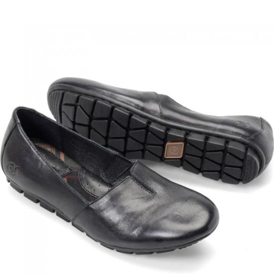 Born Shoes Canada | Women's Sebra Flats - Black Leather (Black) - Click Image to Close