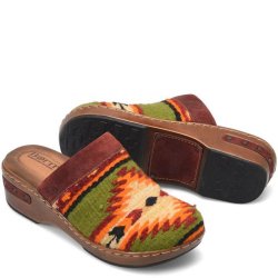 Born Shoes Canada | Women's Bandy Blanket Clogs - Red Blanket Combo (Green)