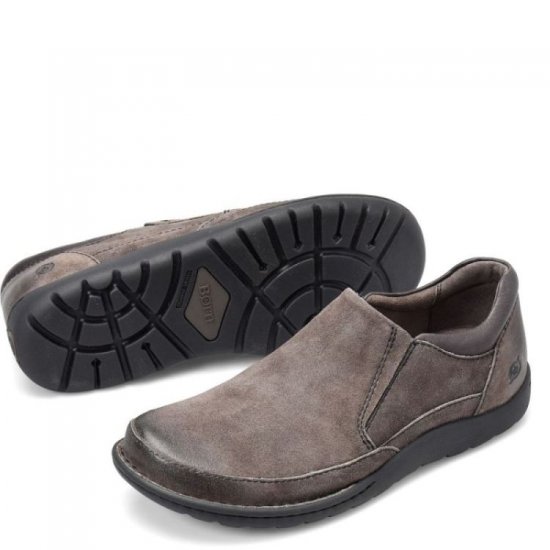 Born Shoes Canada | Men's Nigel Slip On Slip-Ons & Lace-Ups - Grey Combo Distressed (Grey) - Click Image to Close