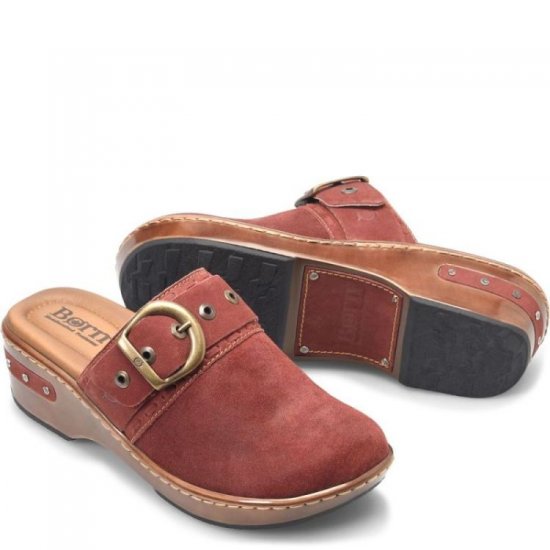 Born Shoes Canada | Women's Banyan Clogs - Dark Brick Distressed (Red) - Click Image to Close