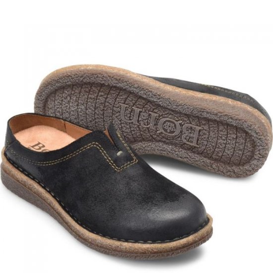 Born Shoes Canada | Women's Seana Clogs - Black Distressed (Black) - Click Image to Close
