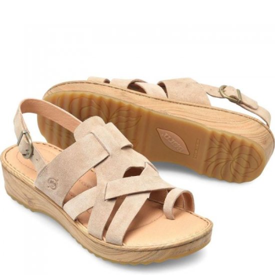 Born Shoes Canada | Women's Abbie Sandals - Cream Visone Suede (White) - Click Image to Close