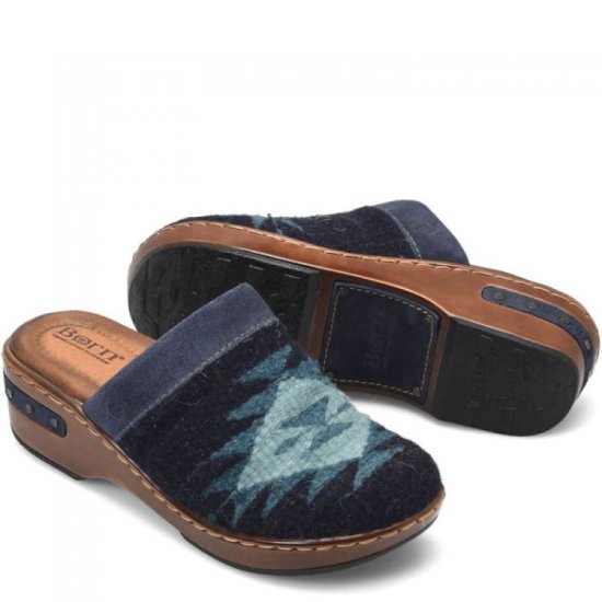 Born Shoes Canada | Women's Bandy Blanket Clogs - Indigo Blanket Combo (Blue) - Click Image to Close