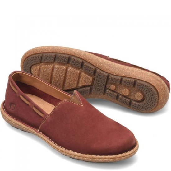 Born Shoes Canada | Women's Naya Slip-Ons & Lace-Ups - Brick Nubuck (Red) - Click Image to Close