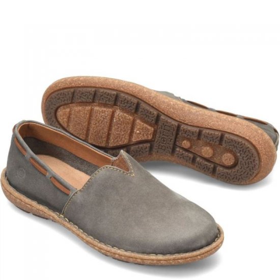Born Shoes Canada | Women's Naya Slip-Ons & Lace-Ups - Grey Nubuck (Grey) - Click Image to Close