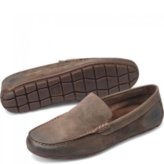 Born Shoes Canada | Men's Allan Slip-Ons & Lace-Ups - Taupe Mud Distressed (Brown) - Click Image to Close