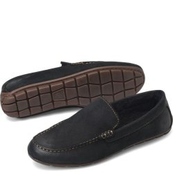 Born Shoes Canada | Men's Allan Shearling Slippers - Black Nubuck (Black)