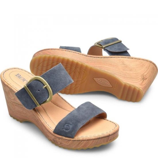 Born Shoes Canada | Women's Emily Sandals - Light Jeans Distressed (Blue) - Click Image to Close