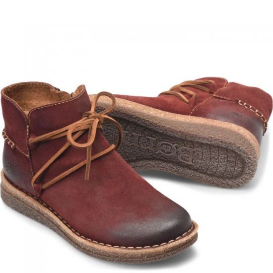 Born Shoes Canada | Women's Calyn Boots - Dark Brick Distressed (Red) - Click Image to Close