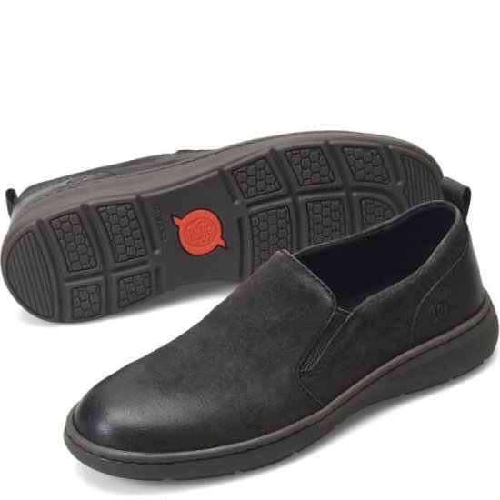 Born Shoes Canada | Men's Morgan Slip-Ons & Lace-Ups - Dark Carbon Distressed (Grey) - Click Image to Close