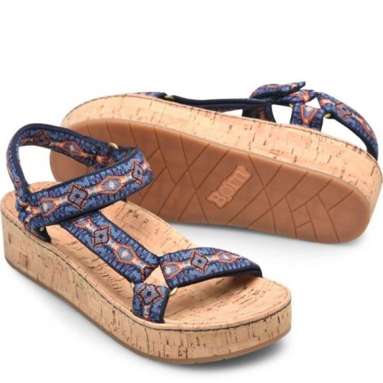 Born Shoes Canada | Women's Sirena Sandals - Navy Fabric (Multicolor) - Click Image to Close