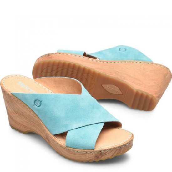 Born Shoes Canada | Women's Nora Sandals - Turquoise Turchese Suede (Green) - Click Image to Close
