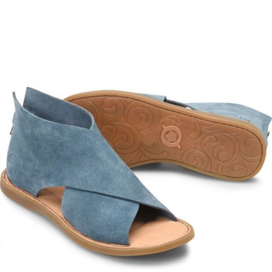 Born Shoes Canada | Women's Iwa Sandals - Jeans Suede (Blue) - Click Image to Close