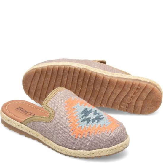 Born Shoes Canada | Women's Gretta Clogs - Taupe Cotton Fabric (Multicolor) - Click Image to Close