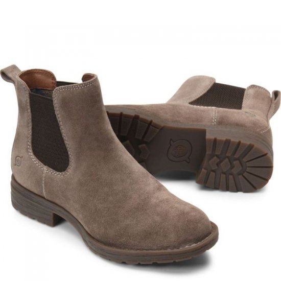Born Shoes Canada | Women's Cove Boots - Taupe Mustang Suede (Grey) - Click Image to Close